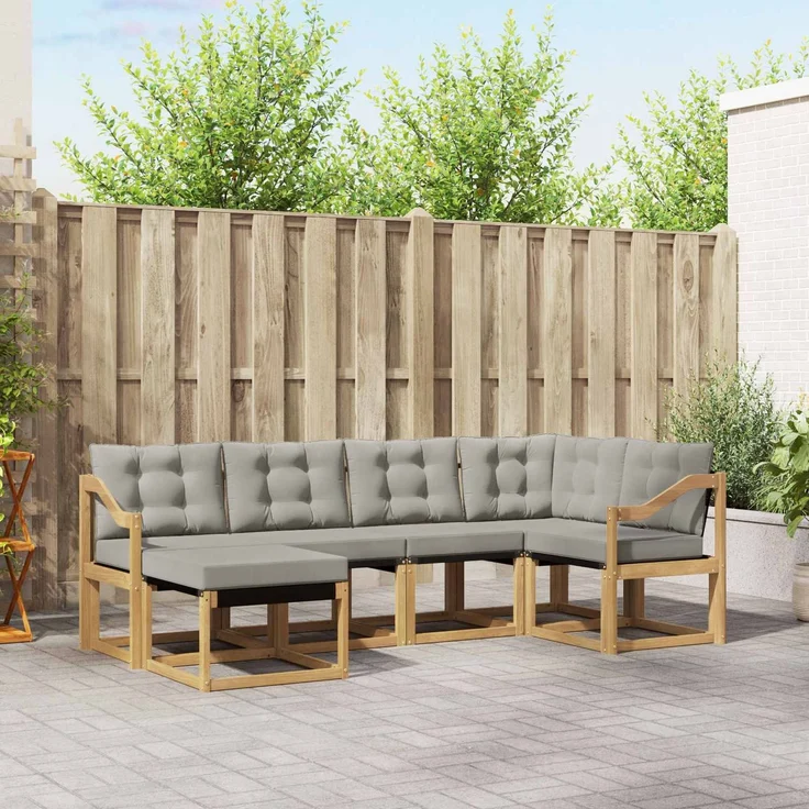 vidaXL Outdoor-Sofagarnitur 6 stk. 6-Sitzer Weiß und Hellgrau 3389653 – Bild 1
