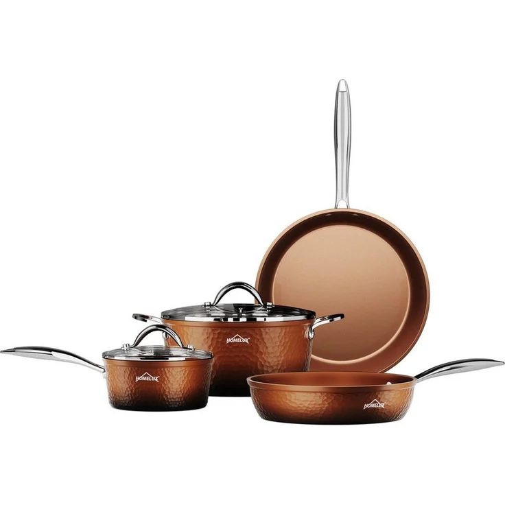 HOMELUX Topf-Set Kochtopfset, Aluminiumguss Töpfe Set mit Deckel, Aluminium (Set, 6-tlg, Töpfe Set mit Glasdeckel), Induktion