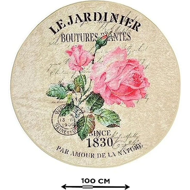 Badteppich Creme mit rosa Blume – Bild 3