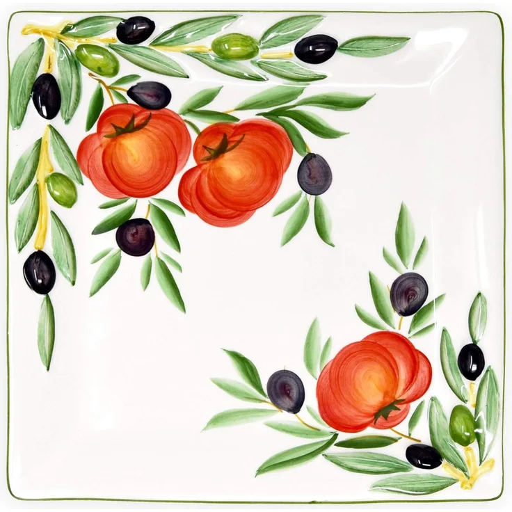Lashuma Servierteller »Tomate Olive«, Keramik, (1-tlg), Servierplatte Quadratisch, Obstteller 27x27 cm