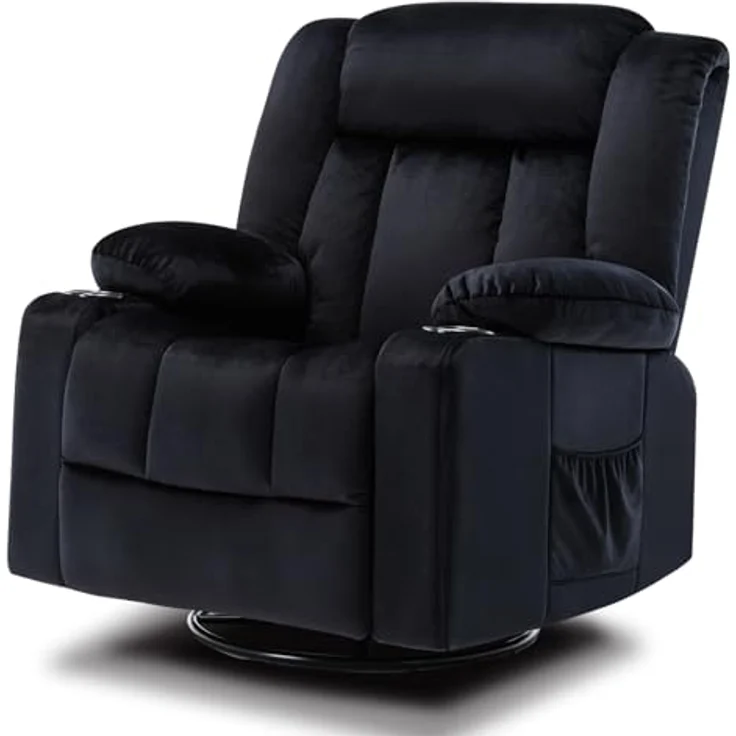 COMHOMA Manueller Drehbarer Relaxsessel für Erwachsene mit Verstellbarer Rückenlehne und Fußstütze, 360° Lounge Sessel für Wohnzimmer, Weicher Stoff, Ergonomisch, Schwarz – Bild 8