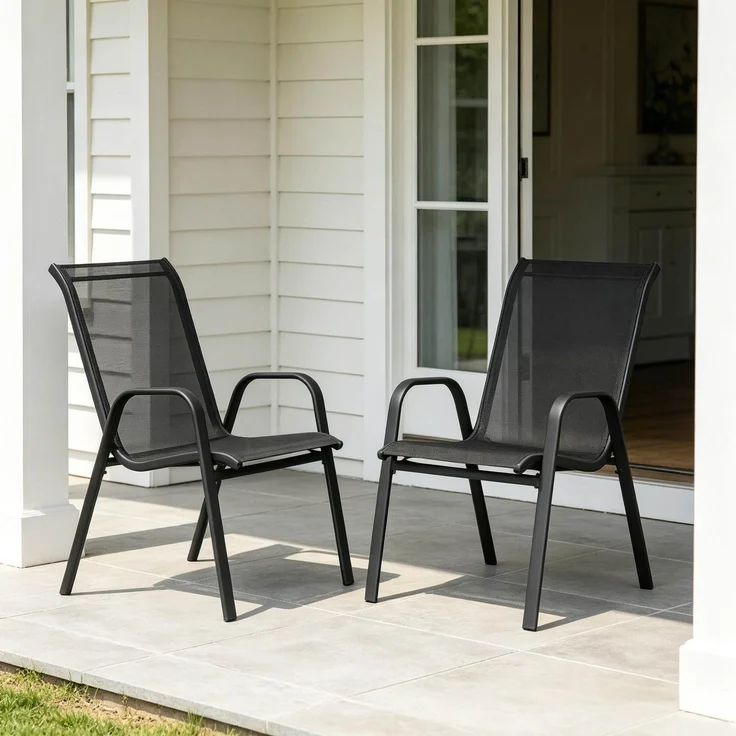 Gartenstuhl-Set 55 x 92 x 65 cm, 2 stapelbare Stühle in Dunkelgrau mit Armlehnen – Bild 1