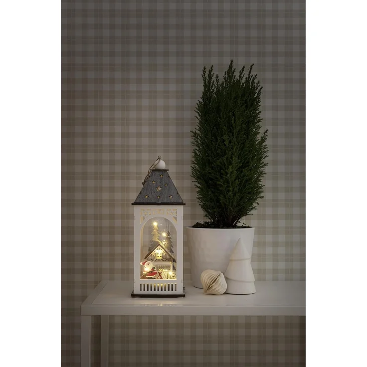 Konstsmide LED Holzlaterne mit Haus, weiß, 6h Timer, 8 warm weiße Dioden, batteriebetrieben, Innen - 3270-210 – Bild 2