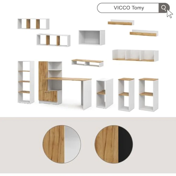 Bücherregal Tomy Weiß/Goldkraft Eiche 30 x 74 cm mit 2 offenen Fächern Vicco – Bild 9