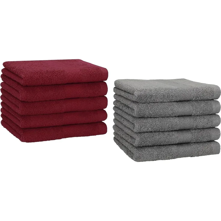 Betz Gästehandtücher 10 Stück Gästehandtuch Set Premium 30x50cm Farbe dunkelrot/anthrazit, 100% Baumwolle (Set, 10-St)
