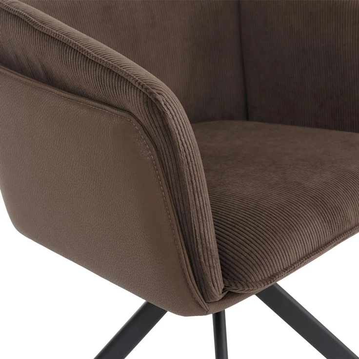 6er-Set Esszimmerstuhl HWC-R24, Küchenstuhl, drehbar Metall Kunstleder Stoff/Textil Cord ~ dunkelbraun – Bild 5