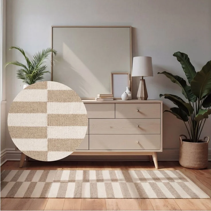 Hanse Home Wollteppich Vika - Natur Wohnzimmerteppich - Handgewebt & Umweltfreundlich - Streifen Design Wolle Modern für Wohnzimmer, Schlafzimmer, Esszimmer, Flur - Beige Natur Weiß, 80x150cm – Bild 1