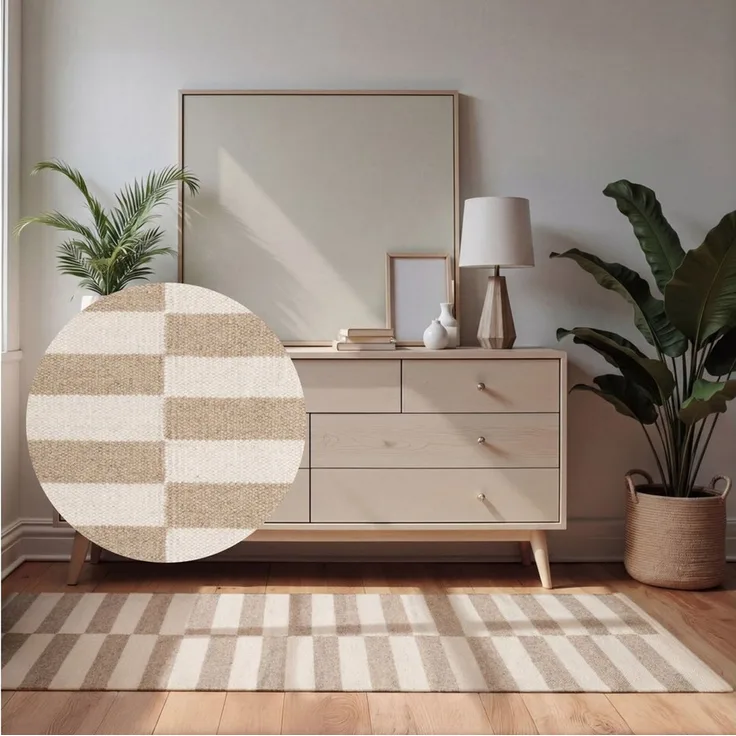 Hanse Home Wollteppich Vika - Natur Wohnzimmerteppich - Handgewebt & Umweltfreundlich - Streifen Design Wolle Modern für Wohnzimmer, Schlafzimmer, Esszimmer, Flur - Beige Natur Weiß, 80x150cm
