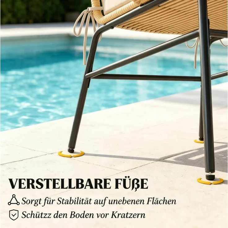 Balkonlounge, Stahl & Harzgeflecht, 2 Sessel mit Kissen und Glastisch, 73x63x81 cm, Beige – Bild 6