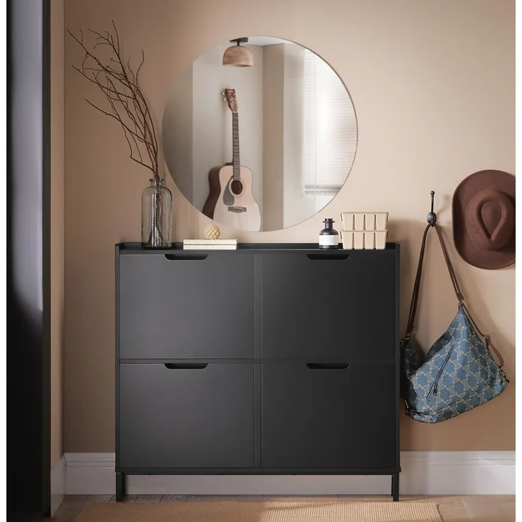 SoBuy FSR100-SCH Schuhschrank, MDF, Lackiert, Dunkelgrau, 100 x 91 x 19 cm – Bild 2