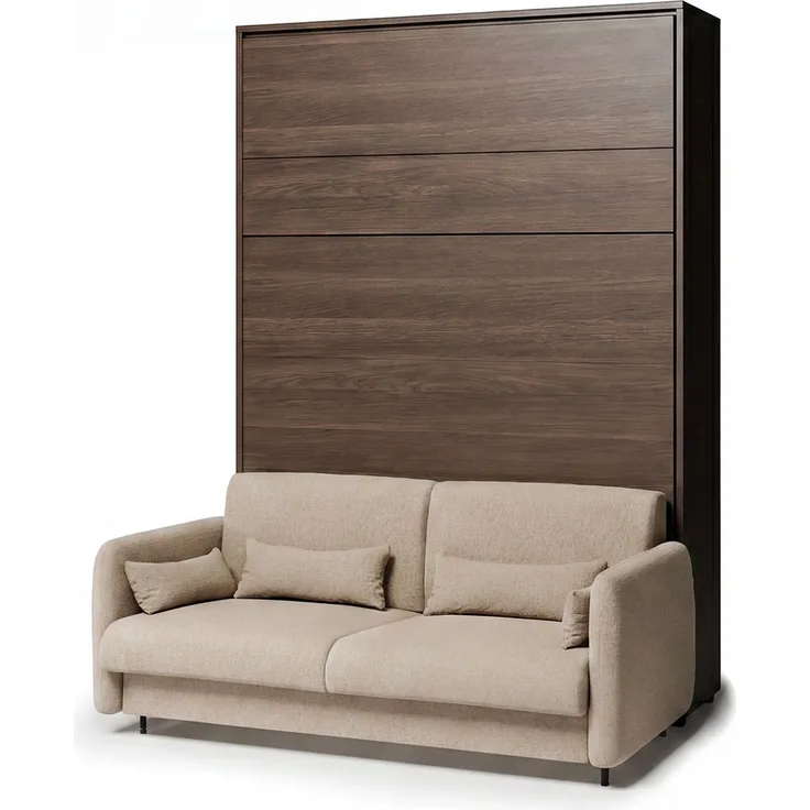 MEBLINI Schrankbett BC-12 - 160x200cm Vertikal - Dunin Eiche/Beige mit Matratze - mit Sofa - Wandbett mit Lattenrost - Klappbett mit Schrank - Wandklappbett - Murphy Bed