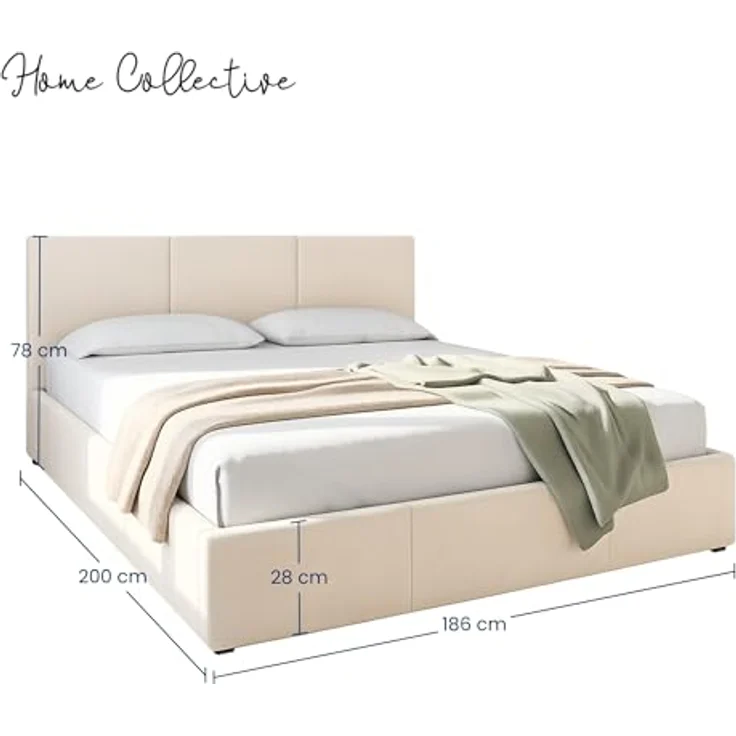 Home Collective Polsterbett Doppelbett mit Lattenrost & Stauraum, Creme, verschiedene Größen (120x200, 140x200, 160x200, 180x200), samtweicher Veloursstoff, in Europa hergestellt – Bild 2