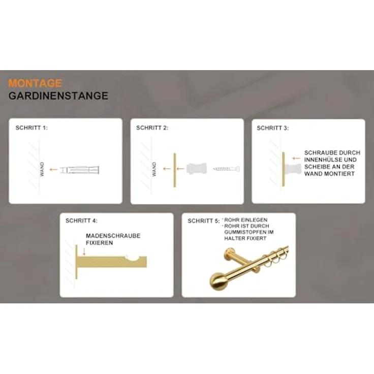 iso-design Gardinenstange 16 mm Farbe Messing Matt Endstück Kugel Wandmontage, Ø 16 mm, 1-läufig, Fixmaß, mit Bohren, Metall, Aluminiumrohr mit 2 mm Wandstärke – Bild 7
