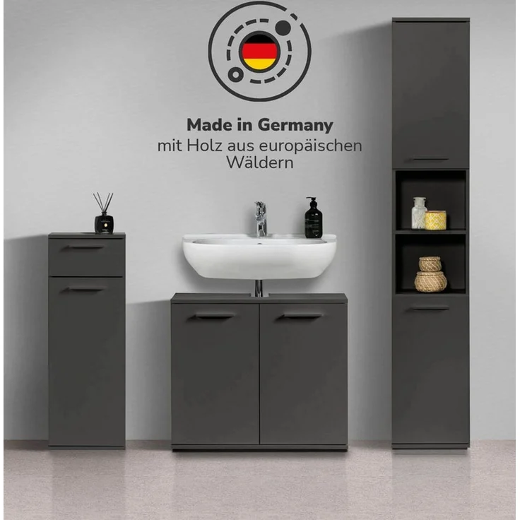 mokebo Badmöbel-Set Der Steuermann, (3-teilig), Unterschrank, Beistellschrank & Hochschrank in Schwarz – Bild 3