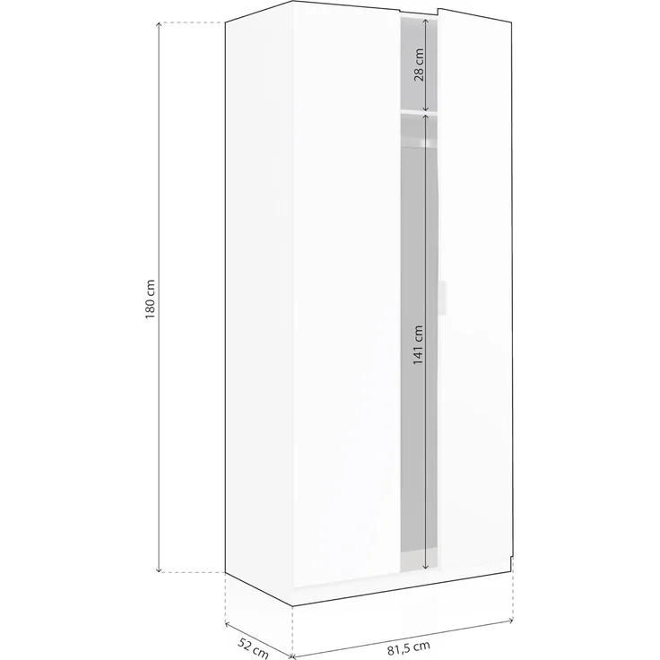 Habitdesign, Kleiderschrank – 2-türiger Schlafzimmerschrank in Mattweiß, platzsparend mit viel Stauraum, Maße: 81 x 180 x 52 cm (B x H x T), Modell Low Cost – Bild 3
