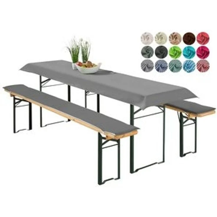 heimtexland Hussen-Set Bierzeltgarnitur Polster Deko Auflagen Set 3-tlg, 2 Bierbankauflagen mit Gummizug und 1 Tischdecke, Tischdeko Garten – Bild 6