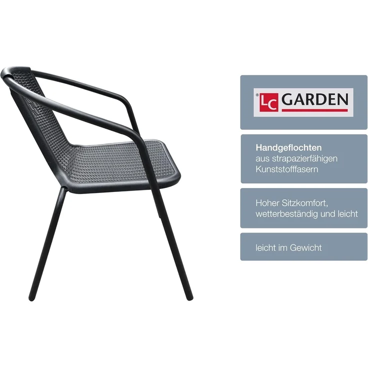LC Garden Stapelstuhl Garvista Stapelstuhl 54x52x72cm schwarz Gartenstuhl Terassenstuhl, Pulverbeschichteter Stahl – Bild 3