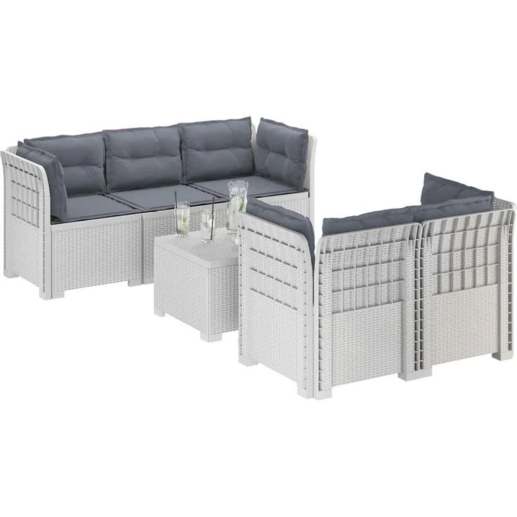 vidaXL 5-Sitzer Gartensofa mit Kissen Rattan-Look PP Weiß 3443917 – Bild 3