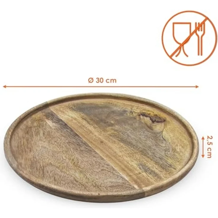 Spetebo Tablett Stilvolles Deko Tablett, Mangoholz, (natur, 1-tlg, Ø 30 cm), Landhaus Holz Kerzenteller mit Rand – Bild 2