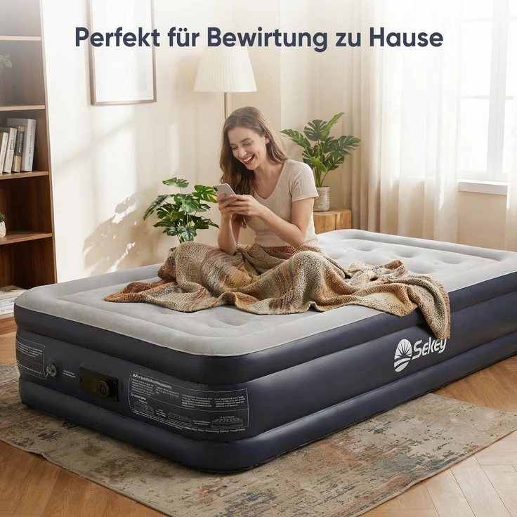 Sekey Luftbett mit integrierter Luftpumpe, Luftmatratze selbstaufblasend Camping, 203 x 102 x 40 cm, blau / grau – Bild 2