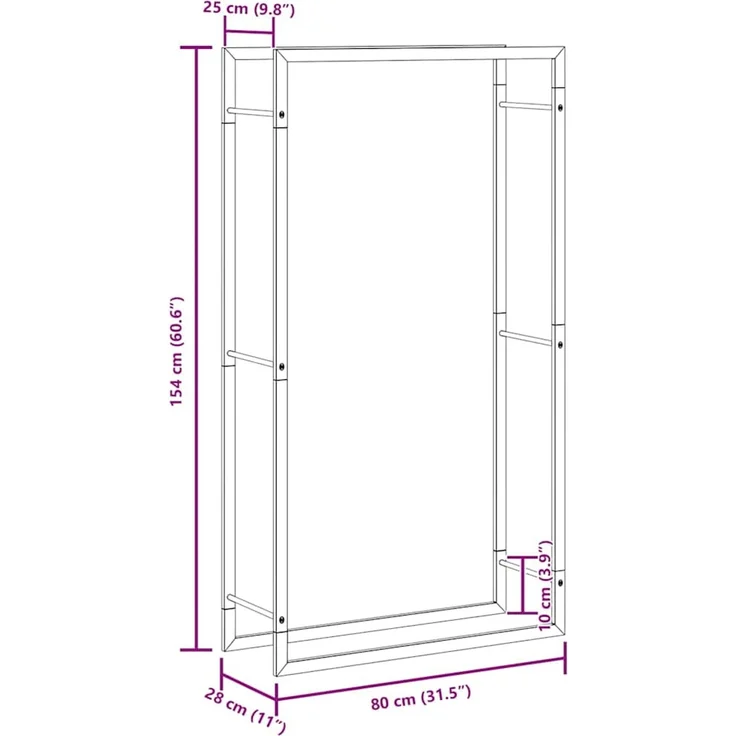 vidaXL Brennholzregal Mattschwarz 80 x 28 x 154 cm Stahl 350308 – Bild 10