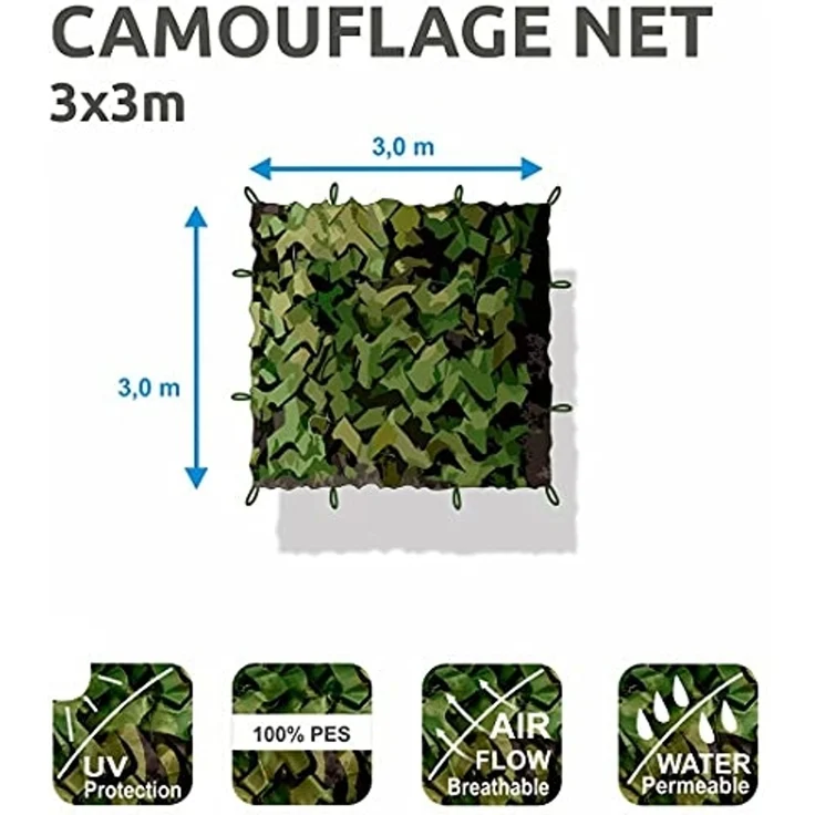 yourGEAR Sonnensegel yourGEAR Tarnnetz Camouflage 3 x 3 Meter Armee Netz Tarnung Jagd Wald – Bild 2
