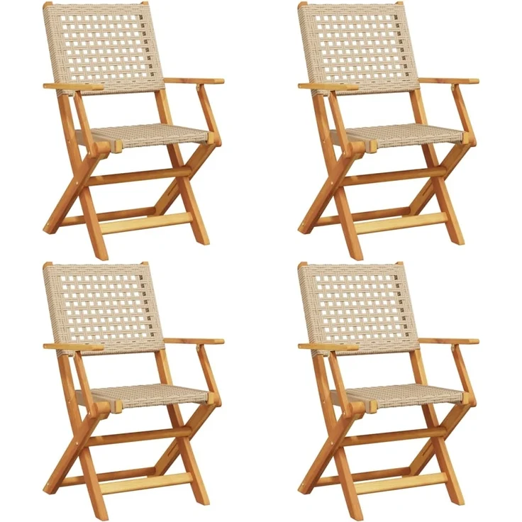 vidaXL Gartenstühle 4 Stk. Klappbar Beige Poly Rattan & Massivholz 3214562 – Bild 1