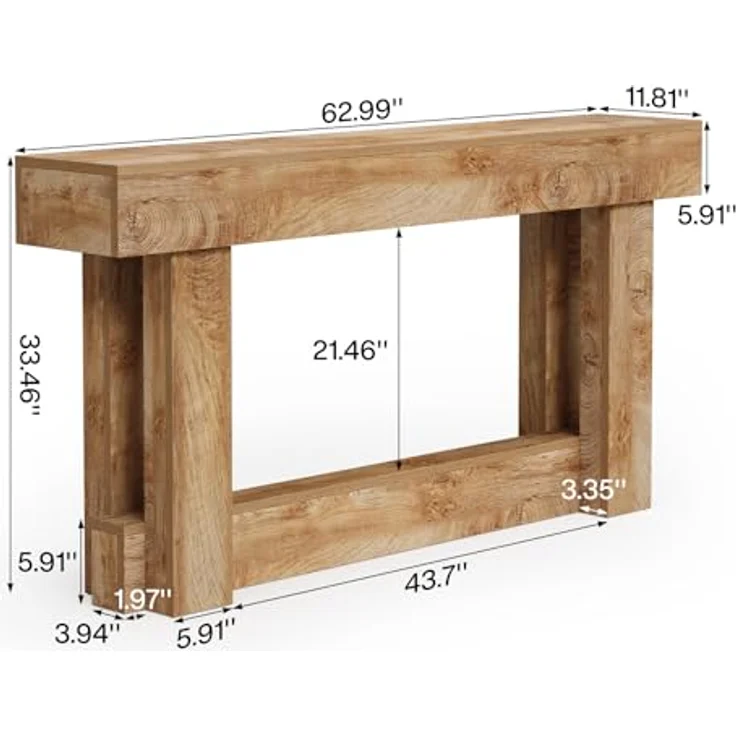 LITTLE TREE 63-Zoll-Konsolentisch im Landhausstil, 2-stufiger Sofatisch aus Holz für hinter die Couch, schmaler, Langer Eingangstisch für Wohnzimmer, Eingangsbereich, Flur (Natur) – Bild 4