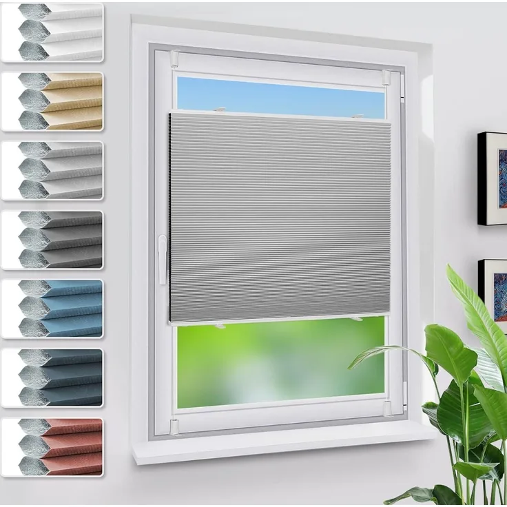 Verdunklungsplissee Klemmfix ohne Weiß-hellgrau B65 x H130 cm