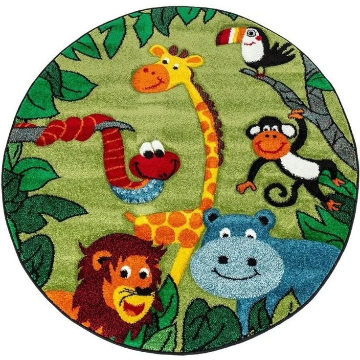 Paco Home Kinderteppich Diamond 638, rund, Höhe: 18 mm, Kurzflor, 3D-Design, Motiv Dschungel Tiere, Kinderzimmer – Bild 4
