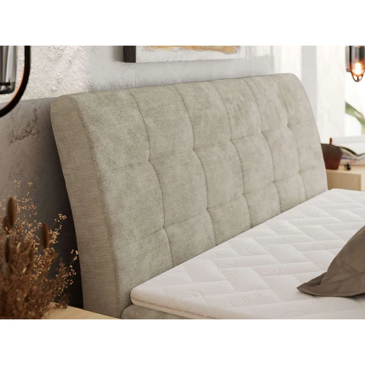 Boxspringbett DAGOS 120x200 cm mit Kopfteil, Lattenrost und Stauraum – Doppelbett mit Matratze & Topper T25 , stabile Konstruktion, Bettkasten, modernes Design - Beige Schenille glatt - H3 – Bild 3