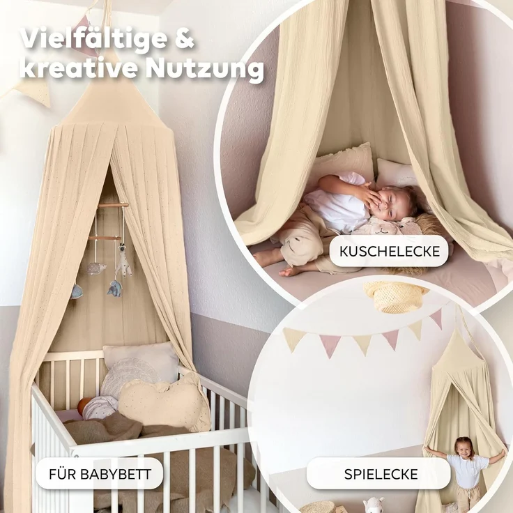 lilimaus Betthimmel Hochwertiger Baldachin Betthimmel Kinderzimmer, Gold Applikation, Stilvoller Baldachin für Baby- und Kinderzimmer – Bild 3
