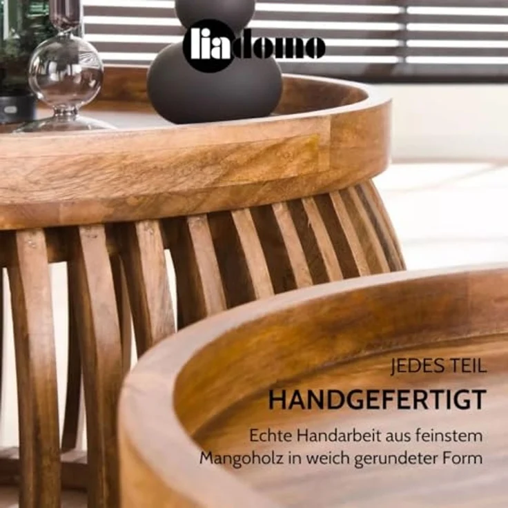 Liadomo Couchtisch Laos (2-St, 2er-Set), Mangoholz massiv, runde Platte und Form, Holzstreben – Bild 4