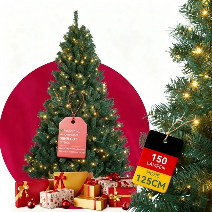 oyajia Künstlicher Weihnachtsbaum Künstlicher Weihnachtsbaum,8 Beleuchtungsmodi, Weihnachten-Dekoration, Christbaum Künstlich, Kompakter Weihnachtsbaum mit 150 LEDs, Dichter Optik & Metallständer – Bild 4