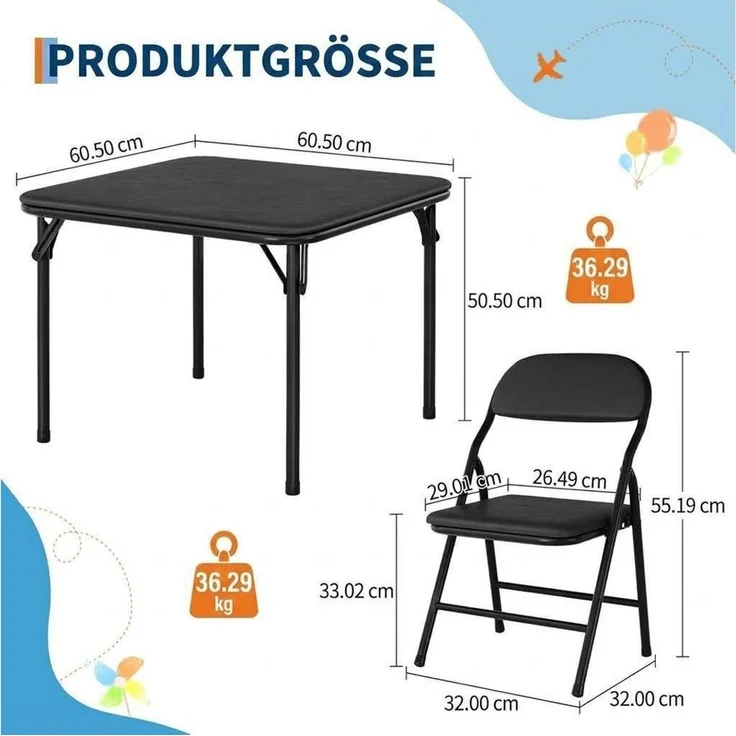 GarveeMore Kindertisch und Stuhlset klappbares 5-teiliges für Esszimmer,Kindertagesstätte, Kinderaktivitätstisch- und Stuhlset für Klassenzimmer – Bild 3
