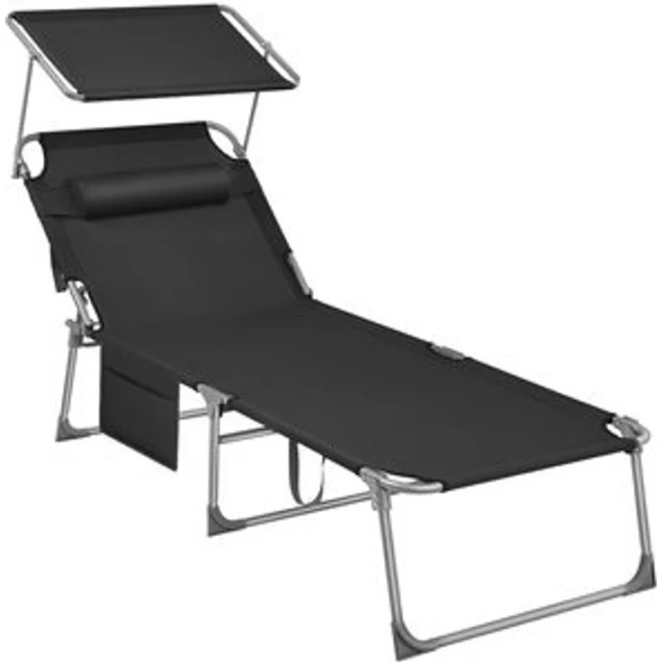 Songmics Gartenliege klappbar, mit Kopfstütze und verstellbarer Rückenlehne, 1x Sonnenliege, mit Seitentasche, Schwarz, 71 x 200 x 38 cm – Bild 6