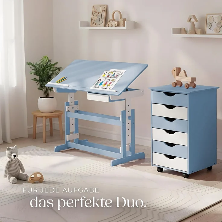 Kinderschreibtisch höhenverstellbar und Rollcontainer - blau – Bild 7