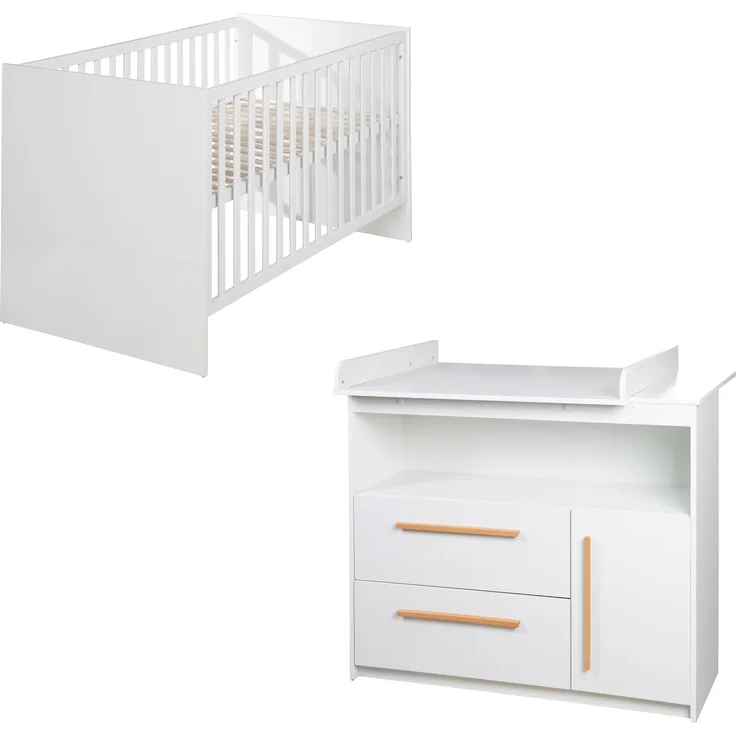 roba Kinderzimmerset 'Lilo' - 2-teilig - Kinderbett 70 x 140 cm & Wickelkommode - Weiß