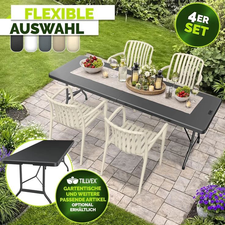 tillvex® Gartenstühle 4er Set Stapelbar Wetterfest mit Armlehne | Outdoor Stühle bis 120kg belastbar | Gartenstühle Outdoor | Terrassenstuhl Gartenmöbel Balkon Garten Terrasse – Bild 8
