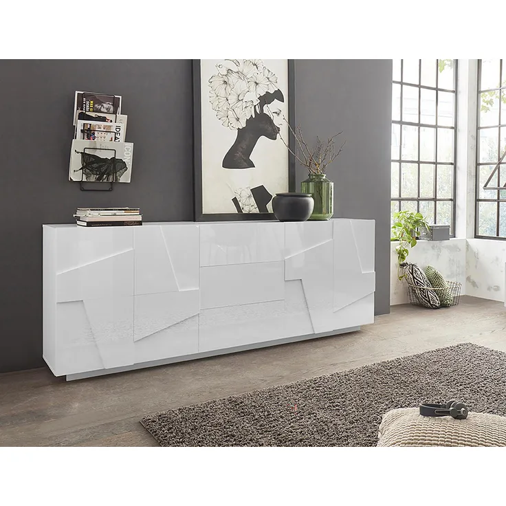 Sideboard >Piacenza< in Weiß-Hochglanz - 224x86x44cm (BxHxT)