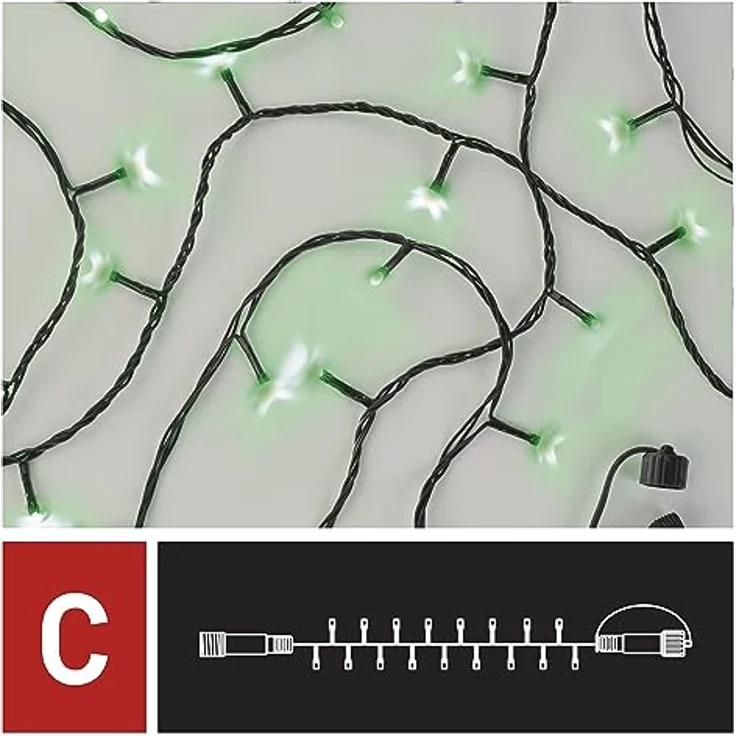 EMOS Connect System 10m Lichterkette Standard, Weihnachtslichterkette mit 100 LEDs, Erweiterungskomponent C (ohne Verbindungskabel und Adapter), IP44 für Innen und Außen, grüne Lichtfarbe – Bild 4