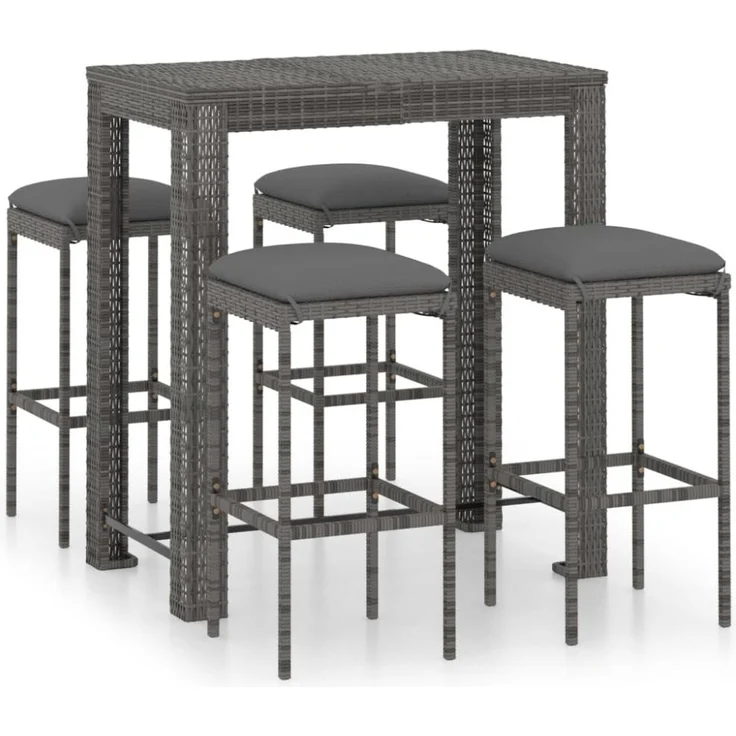 vidaXL 5-tlg. Gartenbar-Set mit Kissen Poly Rattan Grau 3064782 – Bild 6