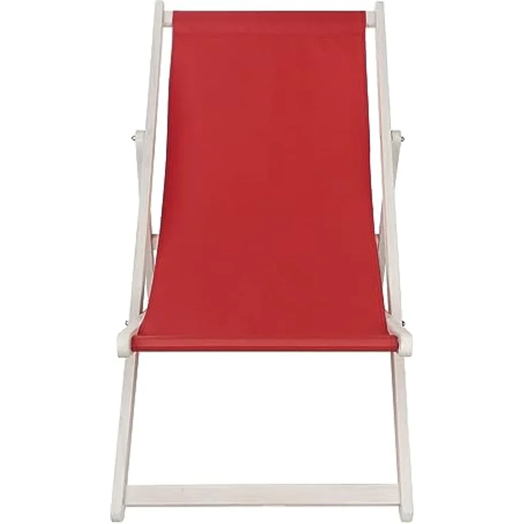 Melko Klappbarer Strandstuhl aus Holz Weiß, verstellbare Rückenlehne, gepolsterte Liegefläche, rot – Bild 4