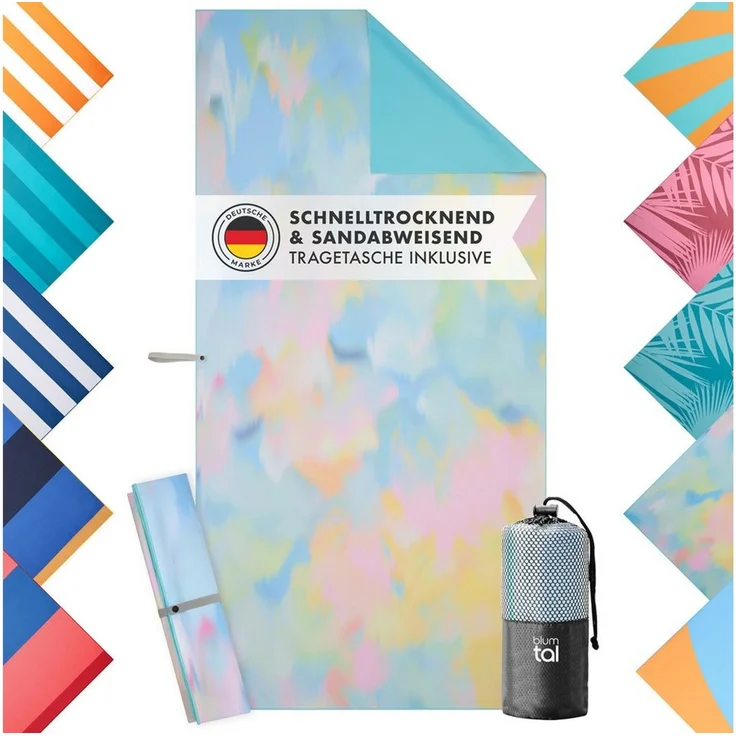 Blumtal Reisehandtuch Strandhandtuch 90x180 cm aus Mikrofaser - kompakt & schnelltrocknend, sandfrei mit Band - Mikrofaser Handtuch groß mit Wellen-Muster – Bild 1