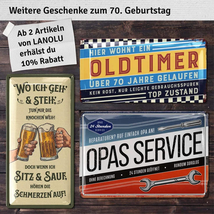 LANOLU Blechschild Klassiker 70 Jahre - 17x34cm – Metall – Schwarz – 17116 – Bild 5
