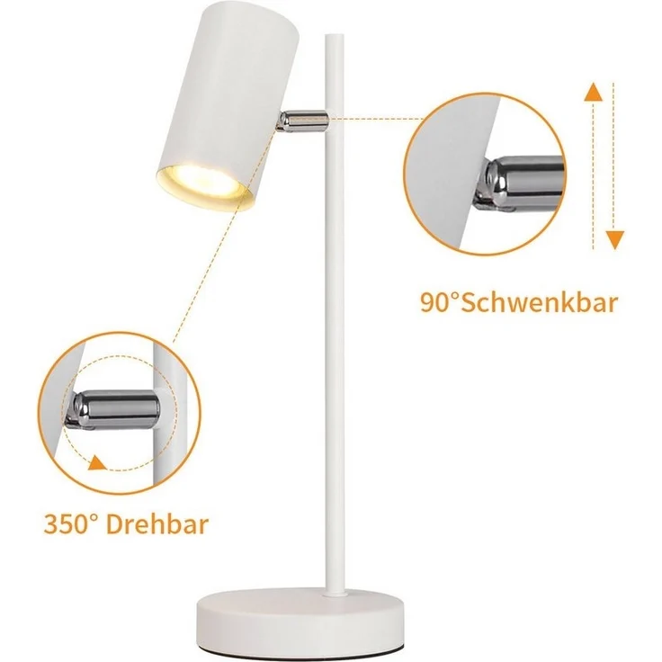 Nettlife Tischleuchte Nachttischlampe Schwarz/Weiß/Gold GU10 mit kabel Schlafzimmer, Schwenkbar 350°, LED wechselbar, Metall Schreibtischlampe Leselampe – Bild 3