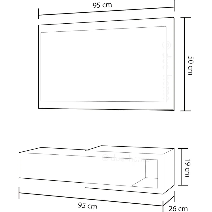 Flur mit Schublade und Spiegel, Eingangsmöbel, Modell Noon, Ausführung in Artik White und Alaska Oak, Maße: 95 cm (Breite) x 19 cm (Höhe) x 26 cm (Tiefe) – Bild 6