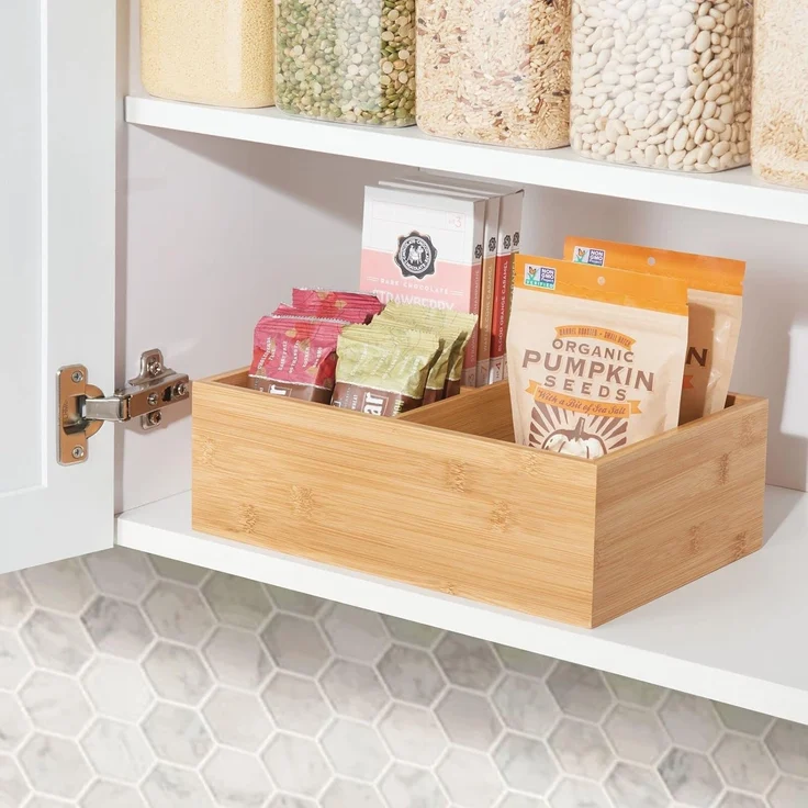mDesign Deckelhalter Aufbewahrungskorb Organizer 3 Fächer Küche Bambus Natur – Bild 8