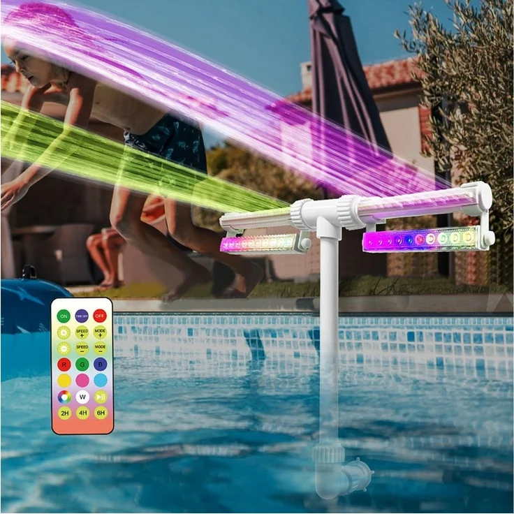 Rutaqian Poolwasserfall Pool Wasserfall mit LED Poollicht RGB, Poolfontäne Fernbedienung, Pool Springbrunnen mit Doppeldüse, Timer, IP65 für Pool Zubehör – Bild 1