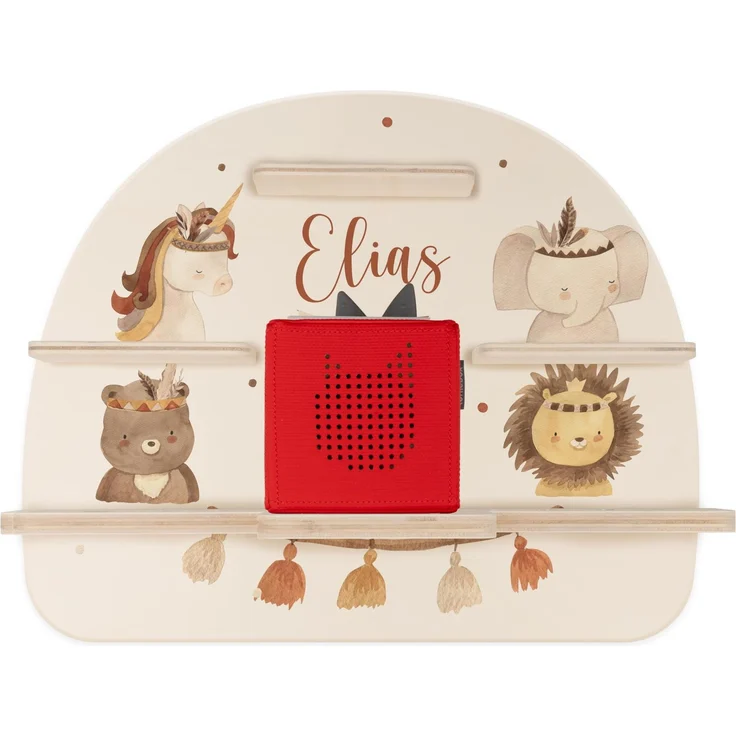Kidsmood - Tonie Regal mit Namen – Wandregal für Toniebox 1 & Figuren | Abgerundete Ecken & Kanten Inkl. Metallplättchen für Tonie Hörfiguren | Kinderzimmer Regal für Mädchen & Jungen